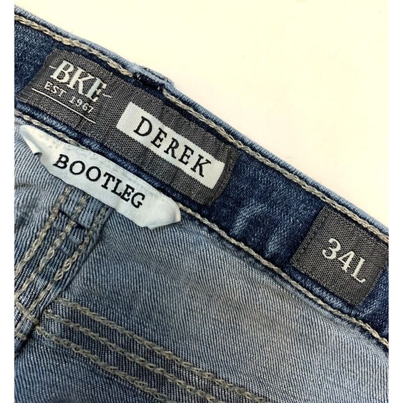 BKE Buckle Jeans Mens 34 Derek Bootleg Relaxed Whiskered Stretch Low Rise Denim - Picture 7 of 10